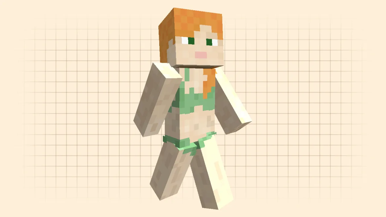 A cute Alex Minecraft skin wearing a blue summer bikini for a slim character model
