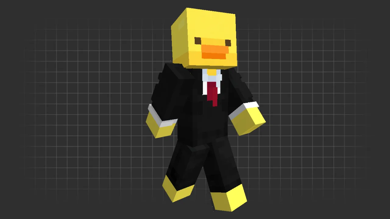 Yellow duck wearing a formal black suit and red tie Minecraft skin