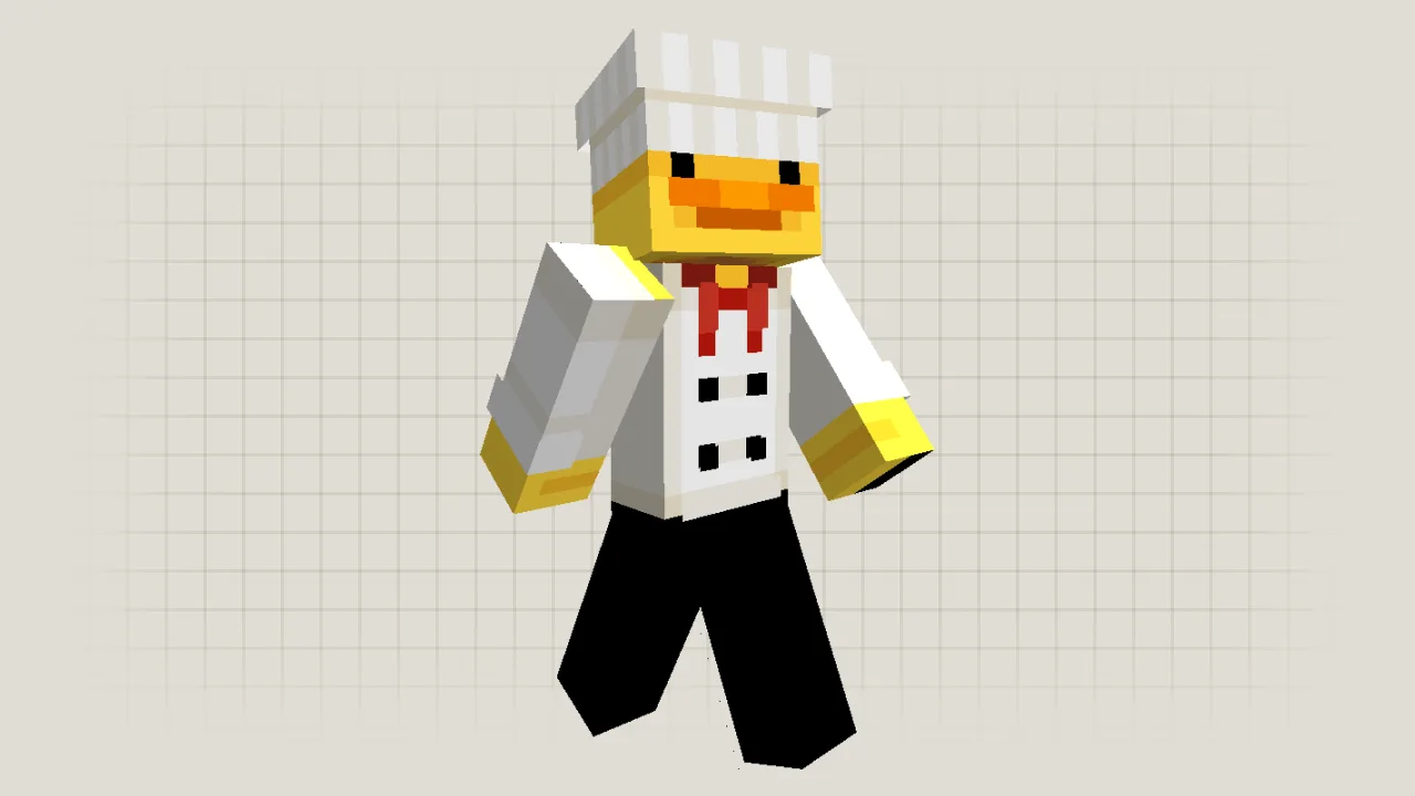 Yellow duck wearing a white chef hat and uniform Minecraft skin